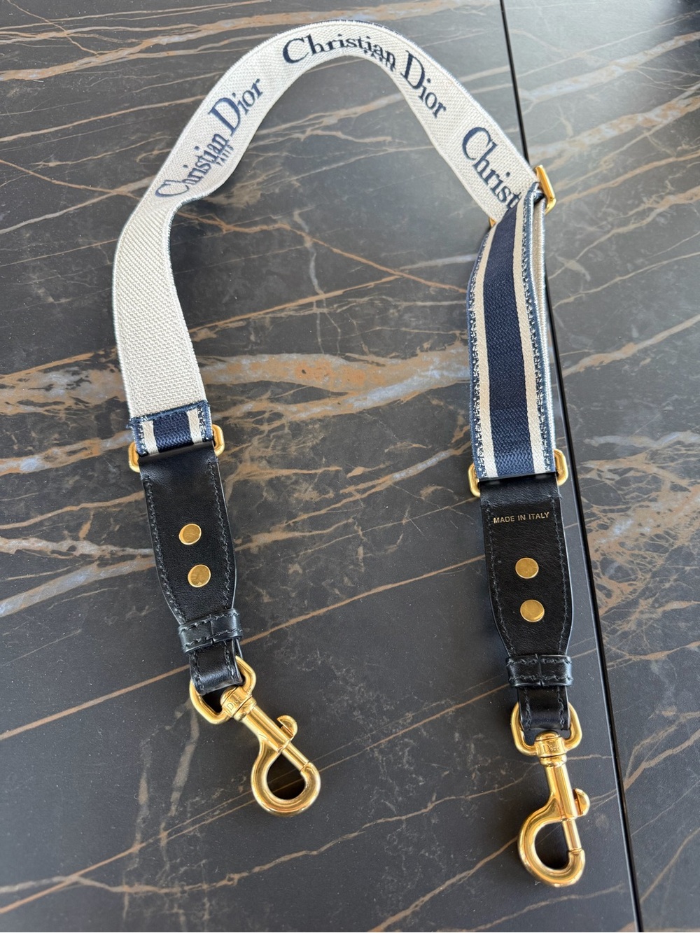 Dior Blue & White Webbing Adjustable Strap with Gold Hardware